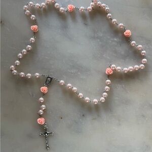 NEW Pink Roses + Beads Rosary